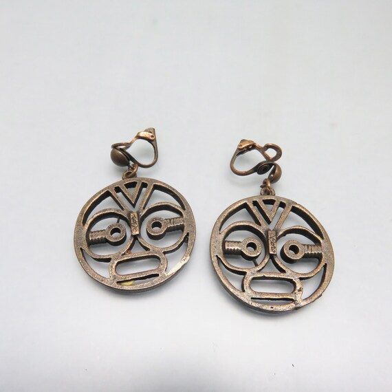 Coro Polynesian Face Clip On Earrings, Vintage Co… - image 3