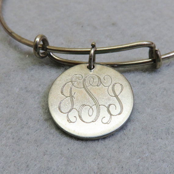 Solid Sterling Narrow Bangle Bracelet, Initialed … - image 2