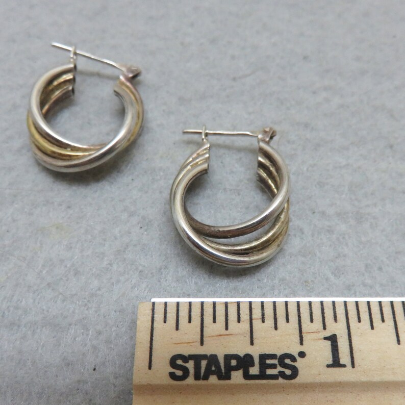 Tri Hoop Earrings Twisted Sterling Hoop Pierced Earrings Vintage Gold and Silver
