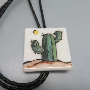 Handpainted Fused Glass Desert Cactus Bolo Tie