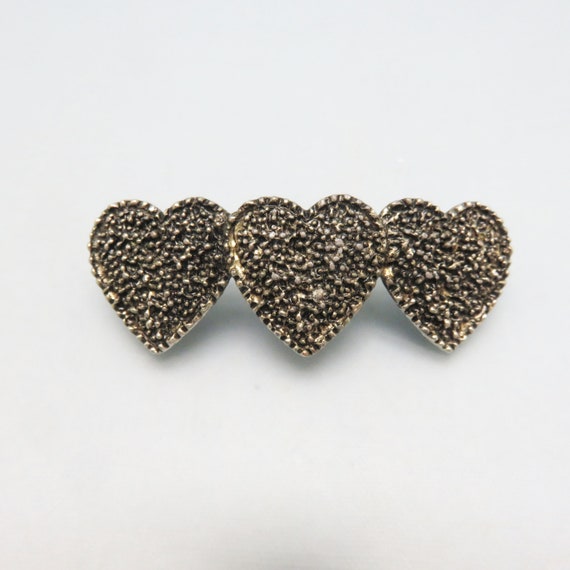 Vintage Petite Silver Hearts Hair Barrette, Textu… - image 1