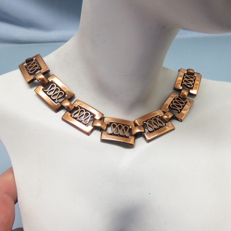 Renoir Style Copper Necklace Bracelet Set, Vintage Copper Demi Parure image 6
