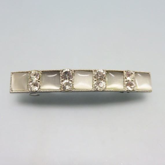 Moonstone and Clear Rhinestone Hair Barrette,  Dr… - image 1