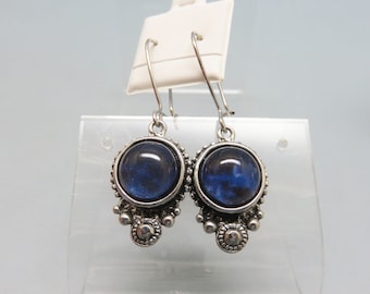 Victorian Style Blue Glass Drop Pierced Earrings, Vintage 1980 Pierced Earrings