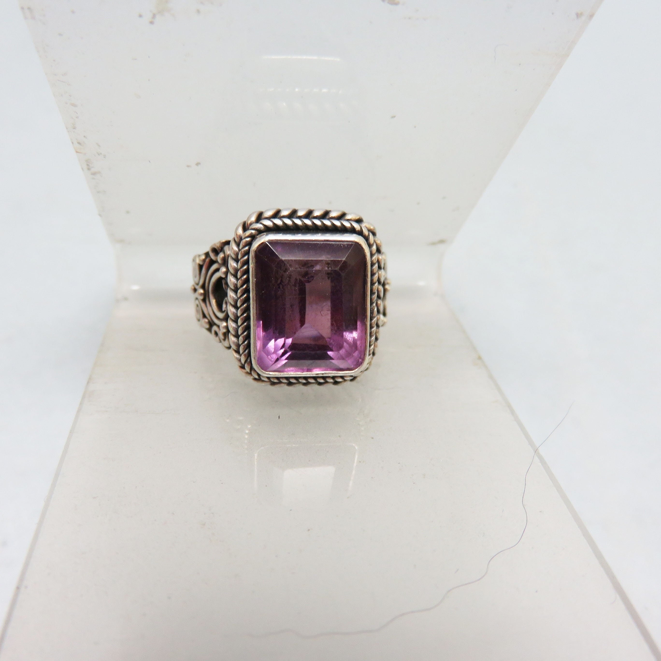 Big Bold Deep Purple Rectangular Amethyst Ring, Size 6.75