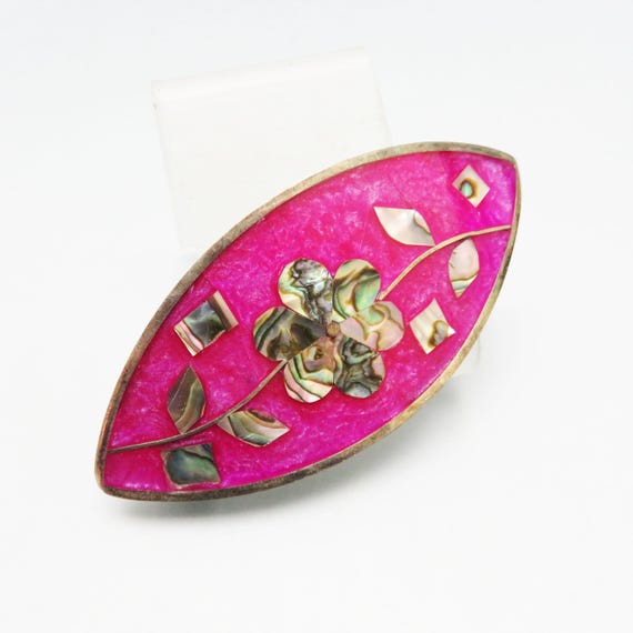 Mexican Silver Alpaca Hair Barrette . MEXICAN ABALONE SHELL ALPACA SILVER HAIR BARRETTE 3.75 main image 3