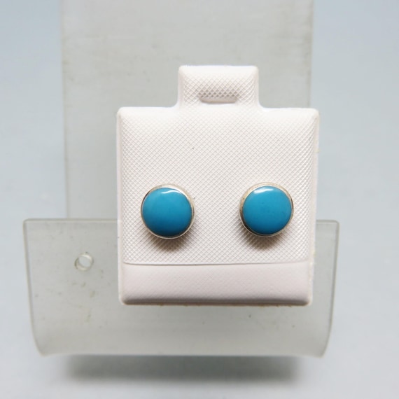 Tiny Sterling Silver Turquoise Stud Earrings: Rou… - image 1