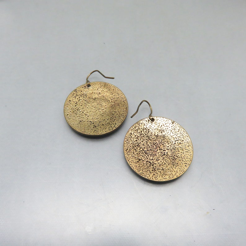 Rust Red and Gold Ethnic Pierced Earrings, Disc Earrings image 3