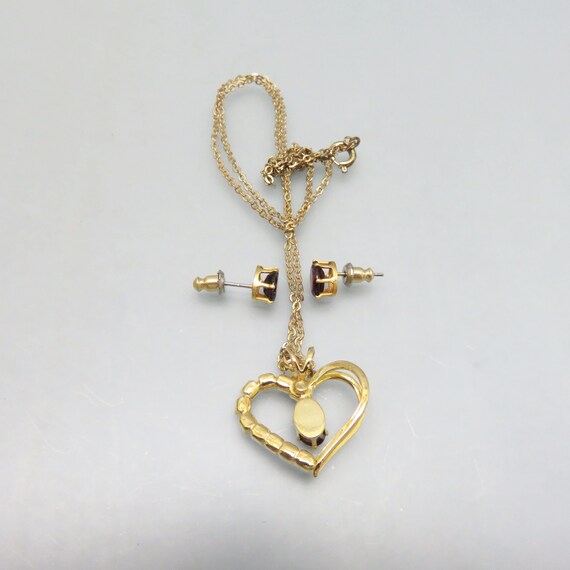 Garnet Pendant Necklace Earring Set , 10K Gold Pl… - image 8