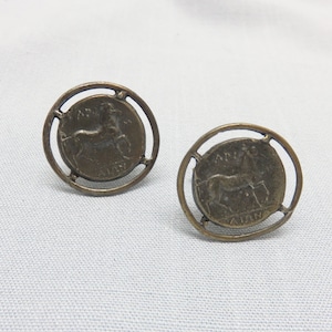 Vintage Goldtone Greek Coin Cuff Links, Mint Cuff Links