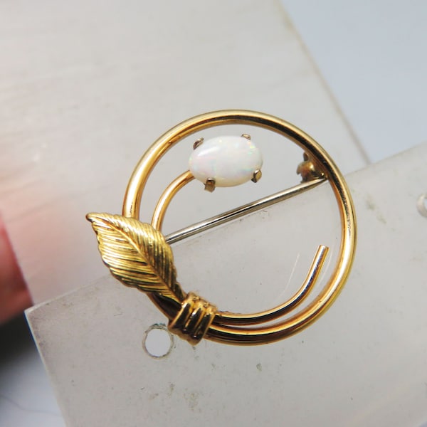 Krementz 10 KT Yellow Gold Plated  Real Opal Circle Pin, Petite and Delicate