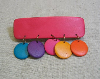 Vintage Candy Colored Wood Disc Hair Barrette, 1970s
