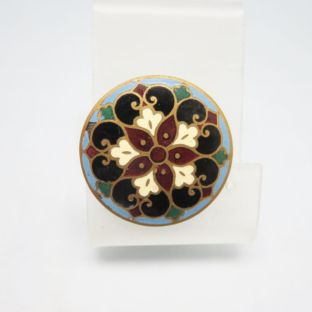 Vintage Enamel Button ,champleve' Floral Design, 1 1/2 Inch - Etsy