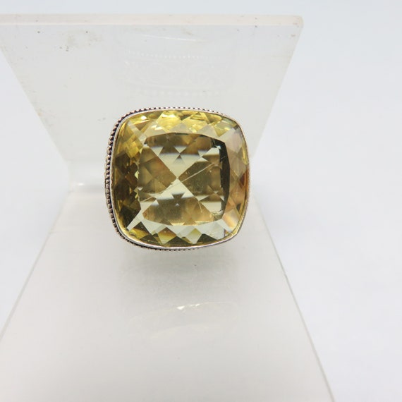 Vintage Sterling and Big Yellow CZ Ring, Size 9 - image 3