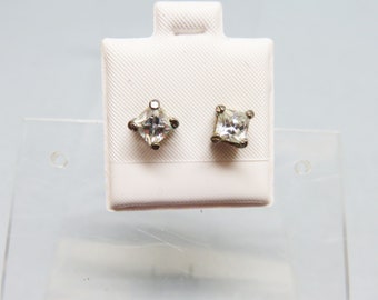 Sterling Silver, Clear Cubic Zirconia, Tiny Stud Style Pierced Earrings, 1/4 Carat