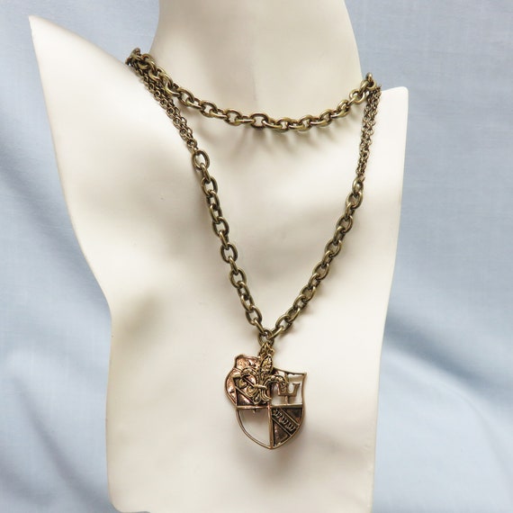 1980s Heraldic Charm Necklace, Fleur D Lis Charm … - image 6