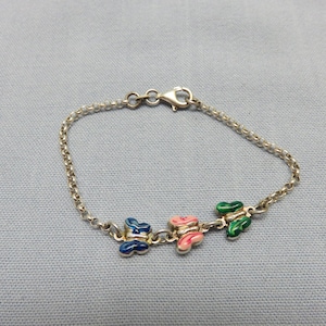 Sterling Silver Butterfly Charms  Bracelet, Vintage and Reversible, 7 Inches Long