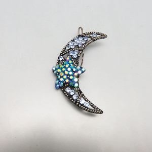 Vintage Goldtone Crescent Moon Hair Barrette - 1980s Halloween Accessory