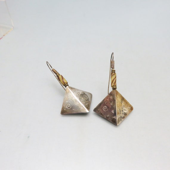 Hand Made BoHo Pierced Earrings, Vintage Sterling… - image 2