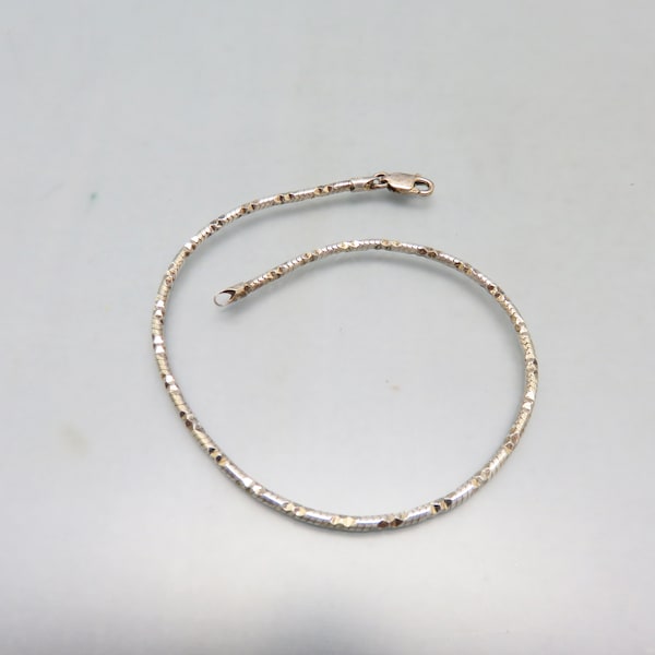 Sterling Silver Snake and Diamond Cut Link Ankle Bracelet, Vintage 9 Inch Anklet*