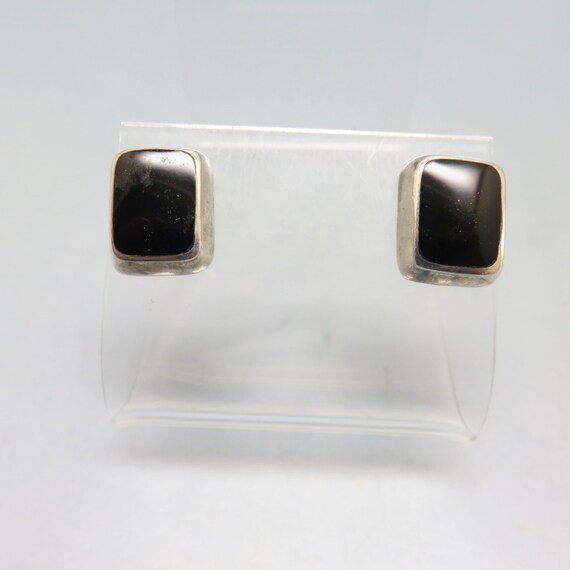 Vintage Sterling and Black Onyx Pierced Earrings,… - image 1