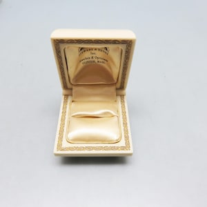 Vintage Art Deco Style Celluloid Ring Box, Cream Satin And Gold Trim, Warner, Stewart & Heney Jewelers *