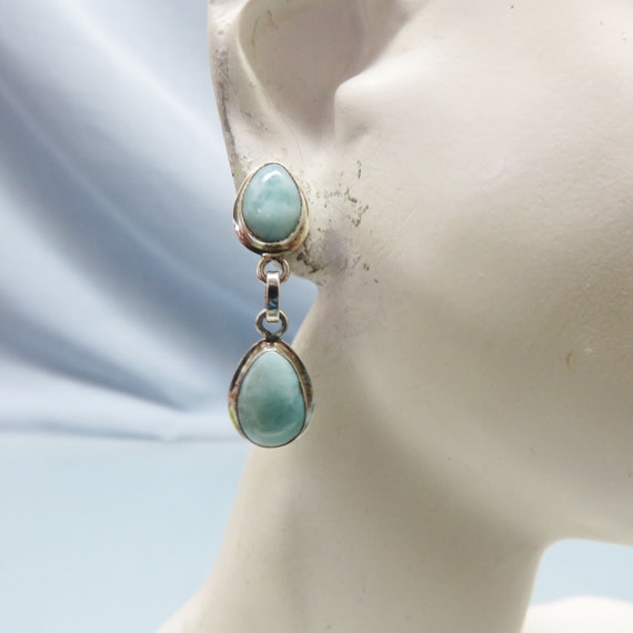 Four Stone Blue Larimar Sterling Pierced Earrings… - image 6