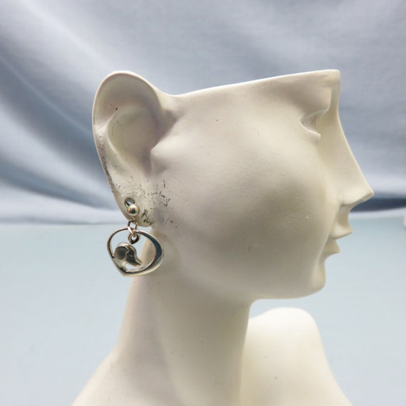 Vintage Sterling Puppy Love Hearts  Pierced Earri… - image 4