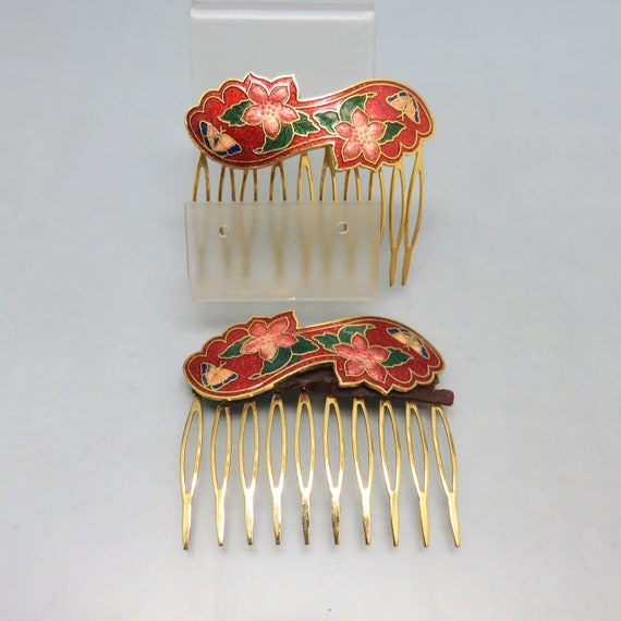 1980s Red, Peach, and Green Cloisonne' Flower  and