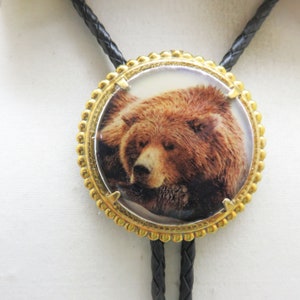 Polymer Clay Grizzly Bear Bolo Tie, Handmade Western Bolo Tie