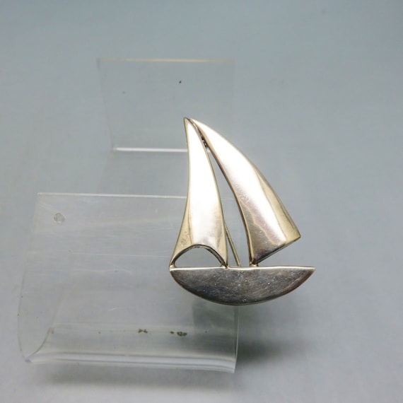 Vintage Sterling Silver Sailboat Brooch, Mexican … - image 2