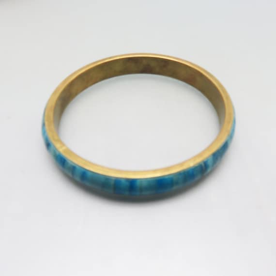 1970s Blue Dyed Cow Bone Bangle Bracelet* - image 4