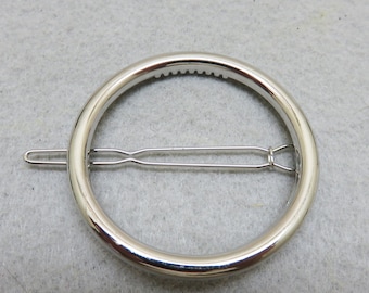 Round Silvertone Design Hair Barrette, Vintage Hair Barrette