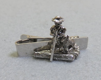 Vintage Man and Dog on Raft Tie Clip - 1960s Novelty Clasp