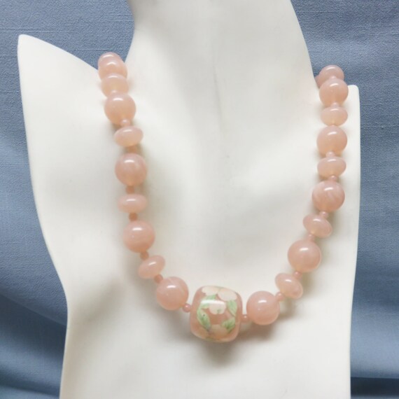 Rose Quartz Colored Plastic Bead Necklace, Orient… - image 5