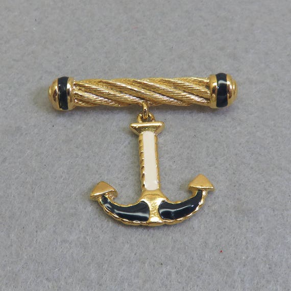 Enameled Nautical Anchor Brooch 1960s Vintage, MI… - image 1