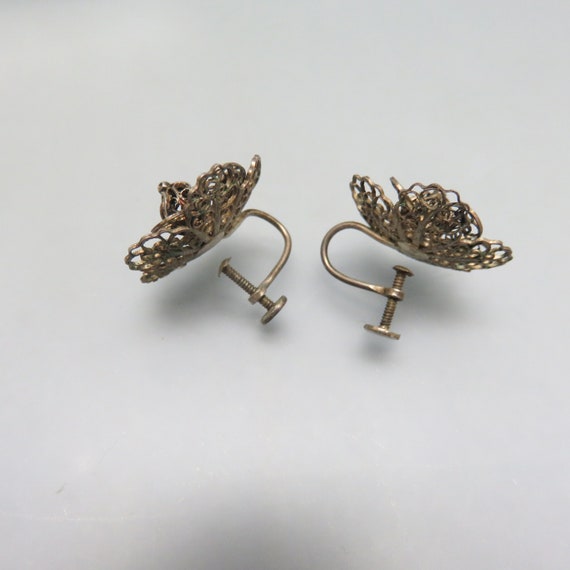 Sterling Silver Flower Screw Back Earrings,  Vint… - image 6