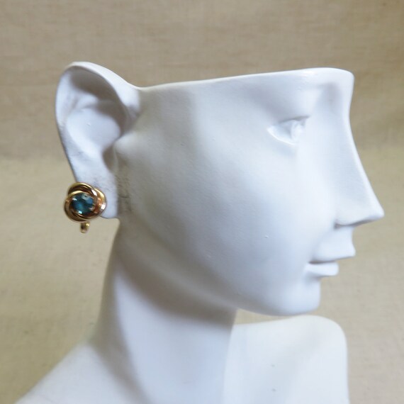 Blue Rhinestone Love Knot Screw back Earrings, Vi… - image 5