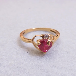 Vintage Ruby Gold Vermeil Ring, Size 7, Lab Created Stone