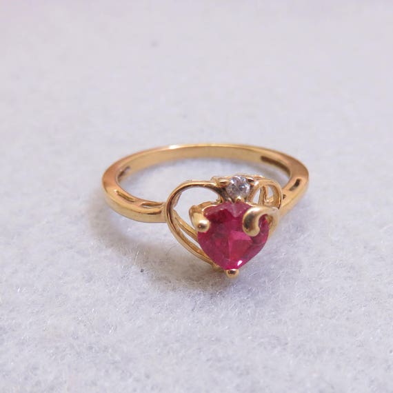 Vintage Ruby Gold Vermeil Ring, Size 7, Lab Creat… - image 1
