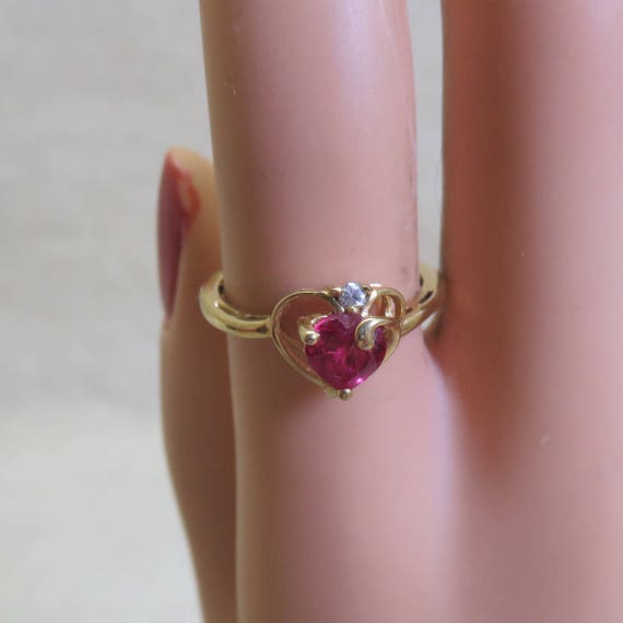 Vintage Ruby Gold Vermeil Ring, Size 7, Lab Creat… - image 3