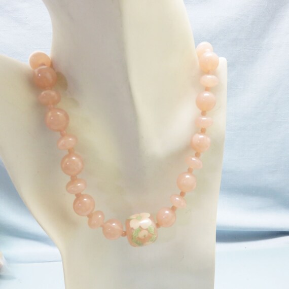 Rose Quartz Colored Plastic Bead Necklace, Orient… - image 4