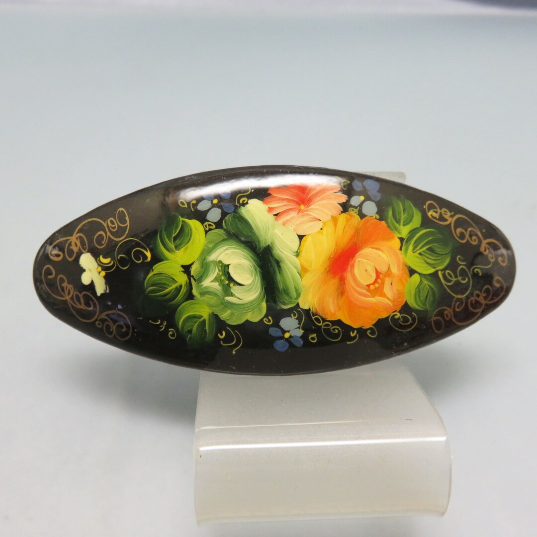 Russian Handpainted Wooden Hair Barrette Floral Design Big - Etsy