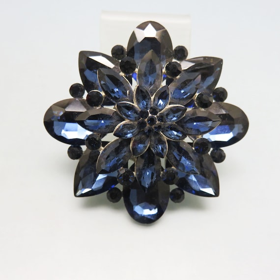 Huge Sapphire Blue Rhinestone Brooch, Vintage Rhin