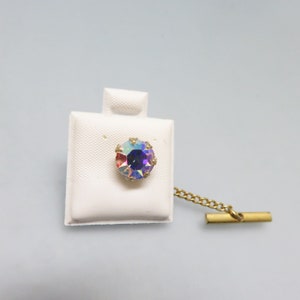 Vintage Big Clear Aurora Borealis Rhinestone Tie Tack