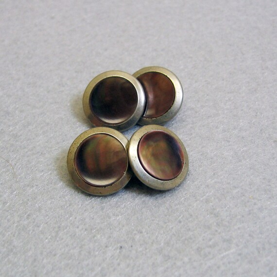 Round  Brown Mother of Pearl Button  Cuff Links - image 1