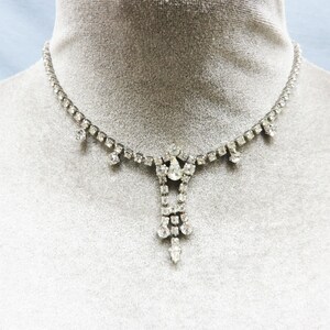 1960s White Rhinestone Necklace, Vintage, 15 Inches
