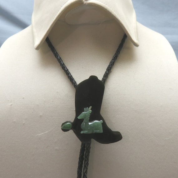Vintage Jadeite and Onyx Gazelle Bolo Tie, Vintage