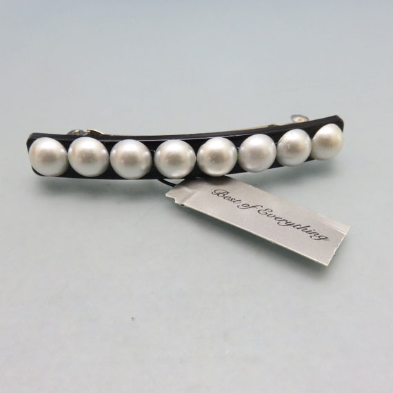 VTG Barrette Black Lucite? Faux Pearls Studs Hair Clasp France Cream Colored Faux Pearl Rhinestone Decor Black Plastic Hair  main image 3