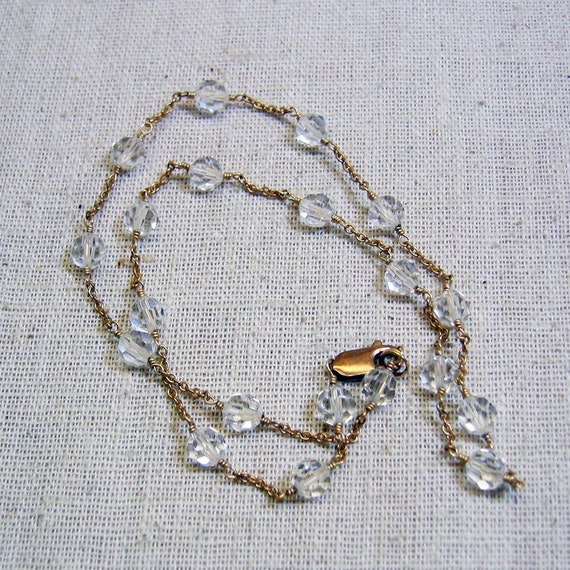 Delicate Art Deco Look Clear Crystal and Gold Cha… - image 3